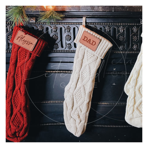 Knitted Christmas Stocking with Leather Patch