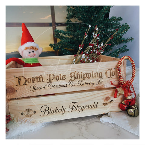 Christmas Laser Engraved Wooden Crate | North Pole Shipping Co.